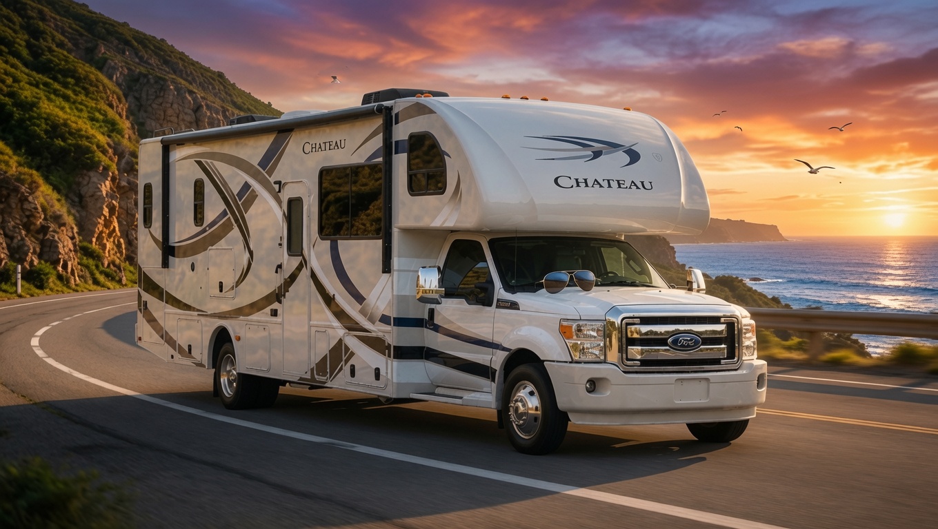 RV parked in Northern California mountains